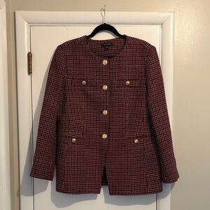 Ann Taylor Burgundy Tweed Blazer with Gold Buttons